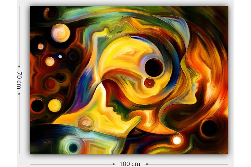 Canvastavla 70x100 cm - Abstrakt porträtt av två ansikten som förenas i en färgsprakande komposition - Guld / Röd / Svart - Inredning - Tavlor & konst - Canvastavlor