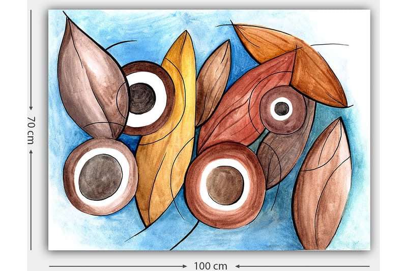 Canvastavla 70x100 cm - Abstrakta former av blad och cirklar i harmoniska färger - Brun / Beige / Vit - Inredning - Tavlor & konst - Canvastavlor