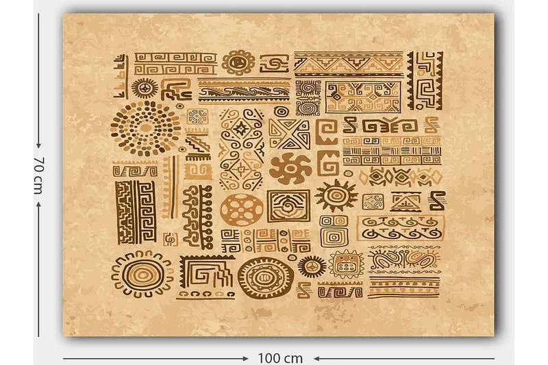 Canvastavla 70x100 cm - Abstrakta mönster och symboler i en jordnära stil - Ljusbrun / Mörkbrun / Beige - Inredning - Tavlor & konst - Canvastavlor