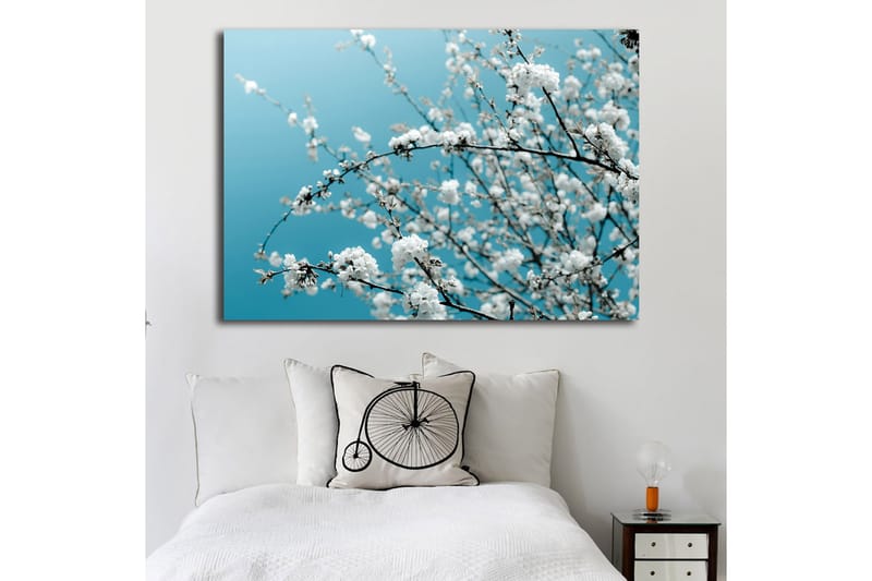 Canvastavla 70x100 cm - Blommande grenar mot en klar, blå bakgrund - Vit / Ljusblå - Inredning - Tavlor & konst - Canvastavlor