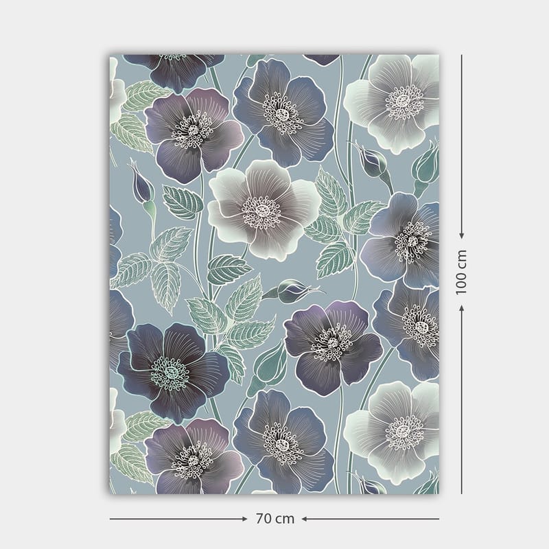 Canvastavla 70x100 cm - Blommor i olika nyanser av blått och lila med detaljerade bladverk - Mörkblå / Ljusblå / Lila - Inredning - Tavlor & konst - Canvastavlor