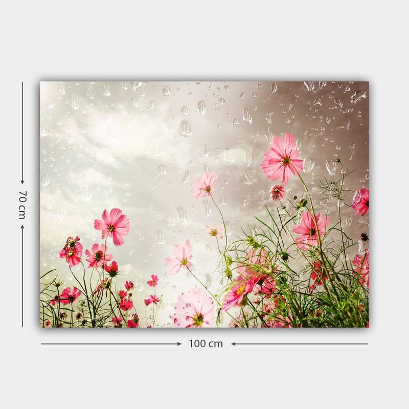 Canvastavla 70x100 cm - Blommor i olika nyanser av rosa som växer mot en dämpad bakgrund - Rosa / Grön - Inredning - Tavlor & konst - Canvastavlor