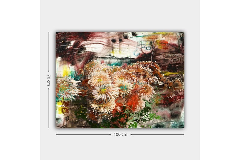 Canvastavla 70x100 cm - Bukett av blommor i olika nyanser av rosa och orange - Rosa / Orange / Grön - Inredning - Tavlor & konst - Canvastavlor