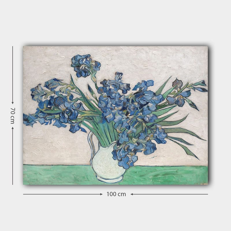 Canvastavla 70x100 cm - Bukett av irisblommor i en vit vas - Blå / Grön - Inredning - Tavlor & konst - Canvastavlor