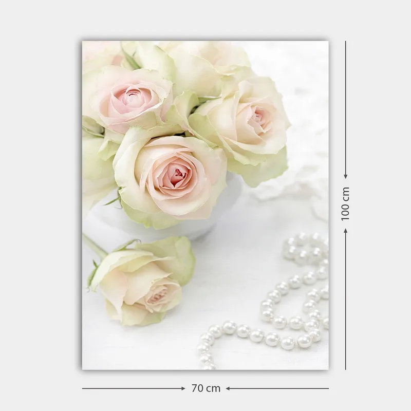 Canvastavla 70x100 cm - Bukett med ljusrosa rosor i en vit kruka - Ljusrosa / Grön / Vit - Inredning - Tavlor & konst - Canvastavlor