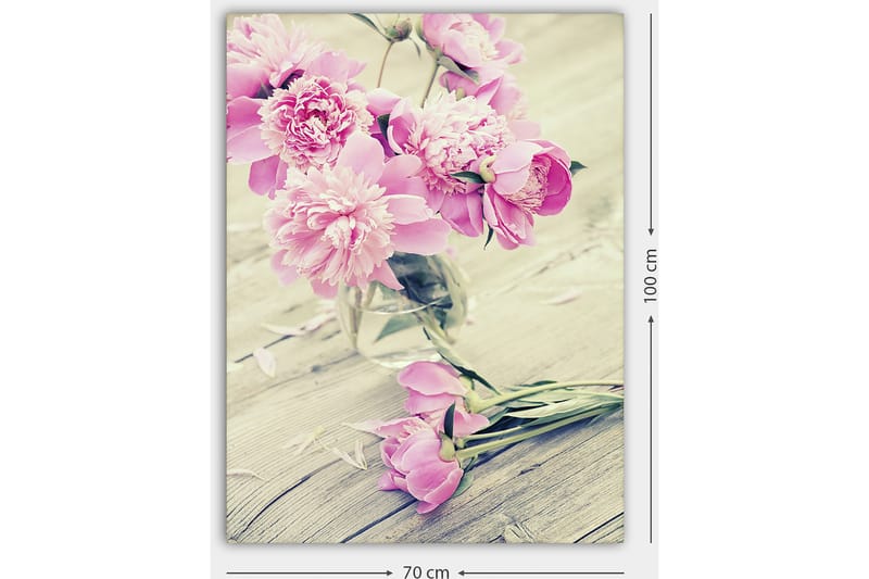 Canvastavla 70x100 cm - Bukett med rosa pioner i en glasvas - Rosa / Grön - Inredning - Tavlor & konst - Canvastavlor