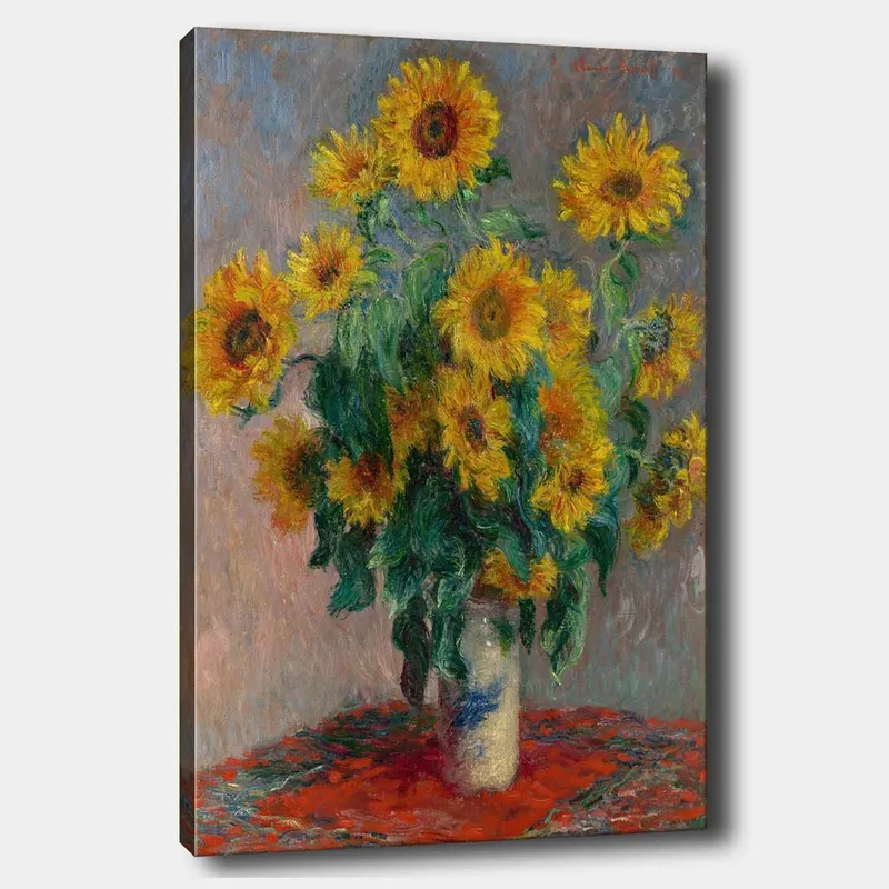 Canvastavla 70x100 cm - Bukett med solrosor i en vas - Gult / Grönt / Rött - Inredning - Tavlor & konst - Canvastavlor