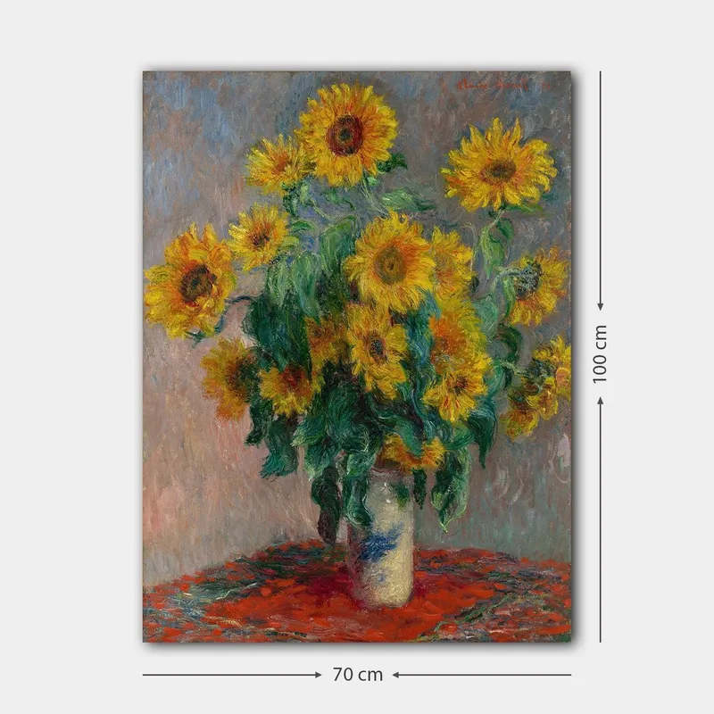 Canvastavla 70x100 cm - Bukett med solrosor i en vas - Gult / Grönt / Rött - Inredning - Tavlor & konst - Canvastavlor