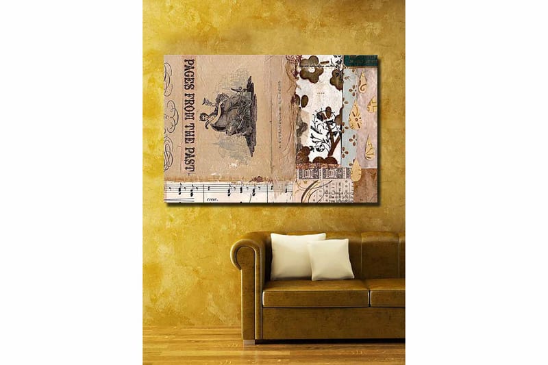 Canvastavla 70x100 cm - Collage av gamla bokblad och dekorativa mönster med en central figur som framhäver nostalgi och historia - Beige / Brun / Svart - Inredning - Tavlor & konst - Canvastavlor