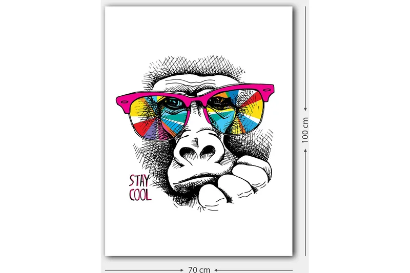 Canvastavla 70x100 cm - Cool gorilla med färgglada solglasögon som uttrycker en avslappnad attityd - Rosa / Gul / Blå - Inredning - Tavlor & konst - Canvastavlor