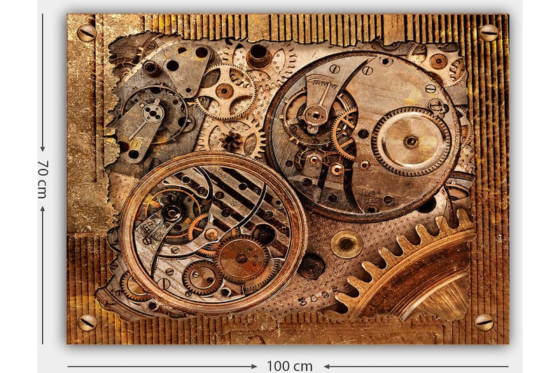 Canvastavla 70x100 cm - Detaljerad komposition av klockverk med kugghjul och mekaniska delar - Brons / Koppar / Guld - Inredning - Tavlor & konst - Canvastavlor