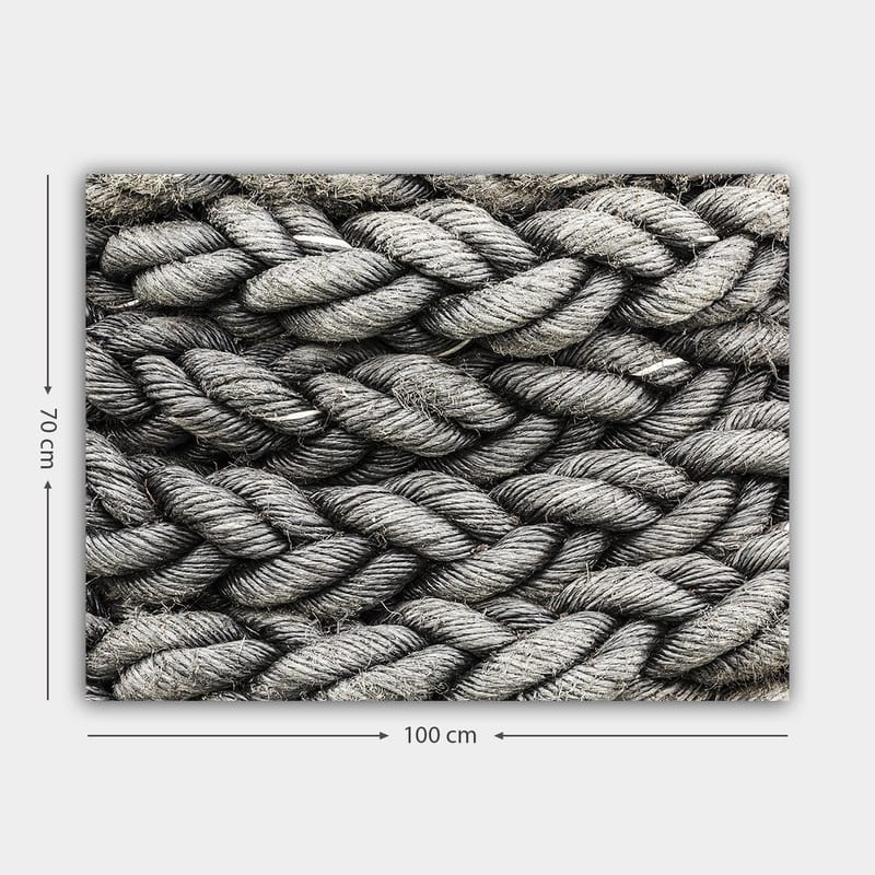Canvastavla 70x100 cm - Detaljerad närbild av flätat rep med en textur som framhäver dess struktur och materialitet - Grå / Svart - Inredning - Tavlor & konst - Canvastavlor