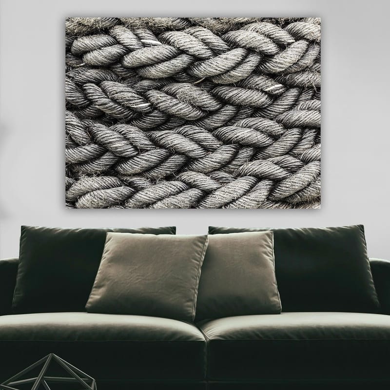 Canvastavla 70x100 cm - Detaljerad närbild av flätat rep med en textur som framhäver dess struktur och materialitet - Grå / Svart - Inredning - Tavlor & konst - Canvastavlor