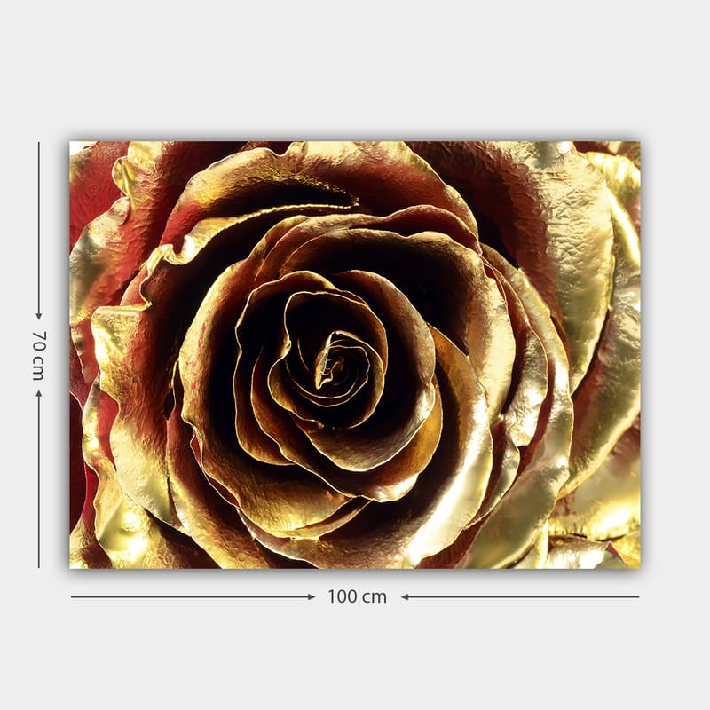Canvastavla 70x100 cm - Detaljerad och glittrande ros i guldtoner - Guld / Röd / Brun - Inredning - Tavlor & konst - Canvastavlor