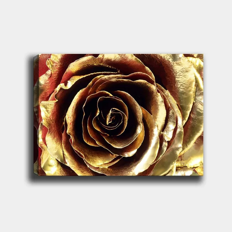 Canvastavla 70x100 cm - Detaljerad och glittrande ros i guldtoner - Guld / Röd / Brun - Inredning - Tavlor & konst - Canvastavlor