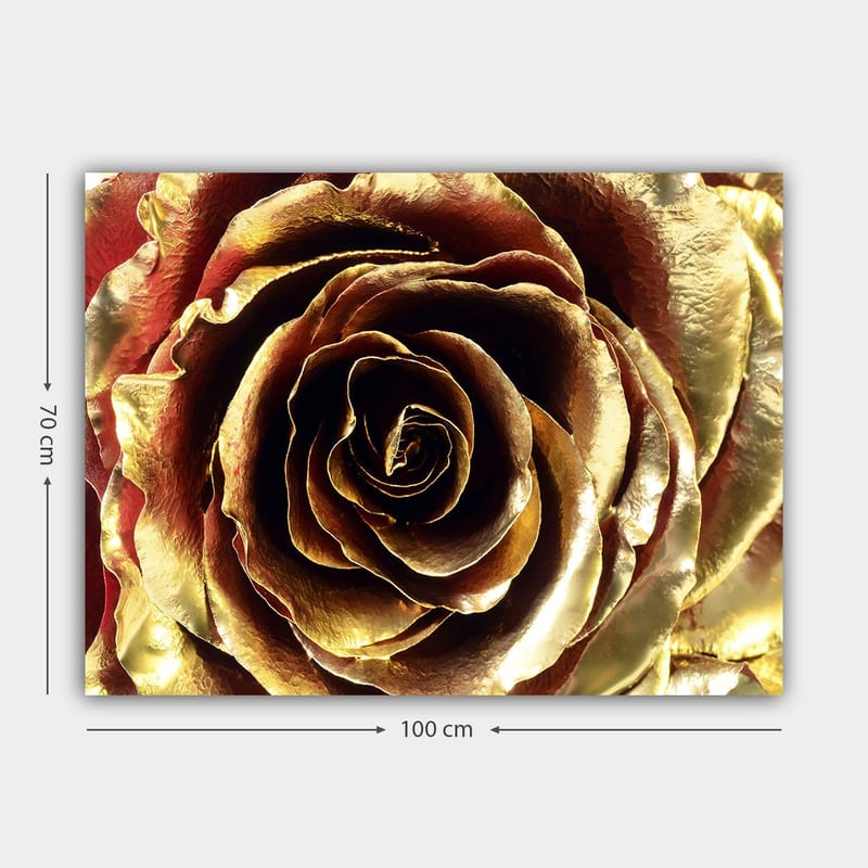 Canvastavla 70x100 cm - Detaljerad och glittrande ros i guldtoner - Guld / Röd / Brun - Inredning - Tavlor & konst - Canvastavlor