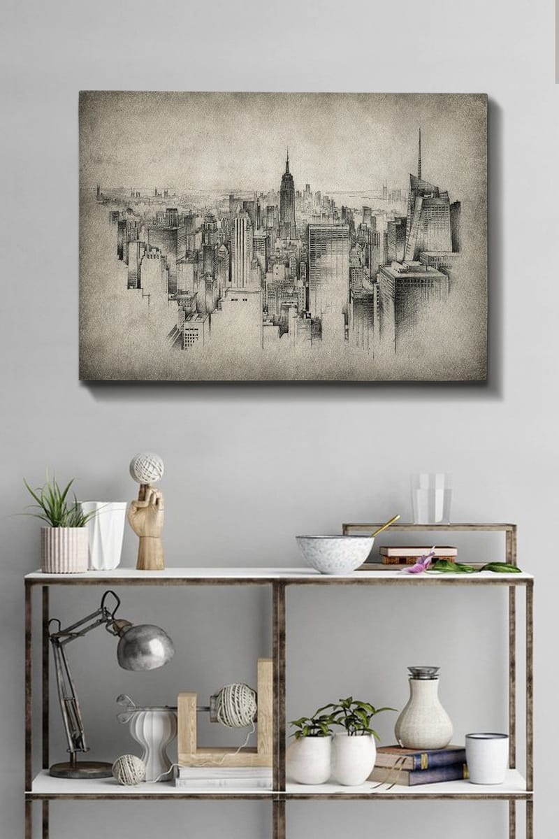 Canvastavla 70x100 cm - Detaljrik vy av en stadssilhuett med fokus på ikoniska skyskrapor - Grå / Svart - Inredning - Tavlor & konst - Canvastavlor