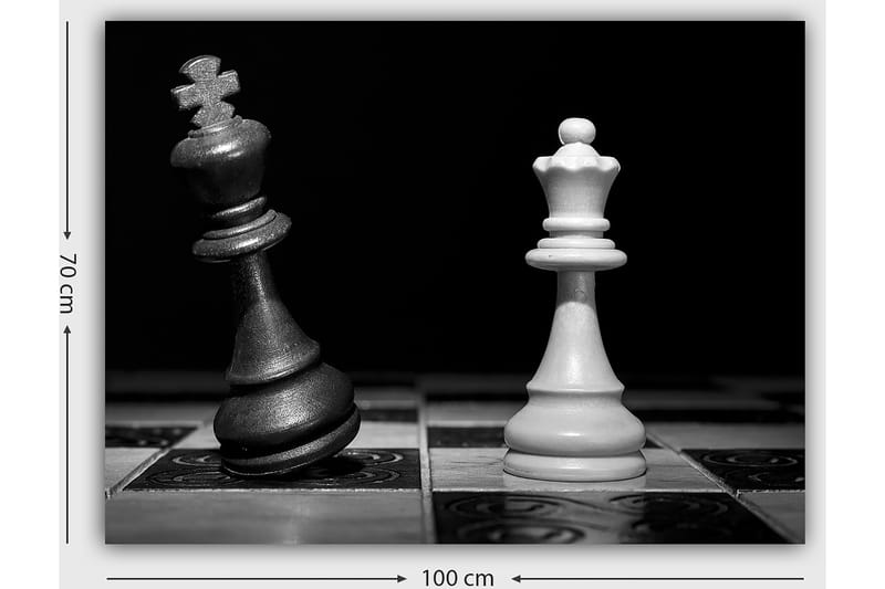 Canvastavla 70x100 cm - Dramatisk skildring av två schackkungar, en svart och en vit, i en intensiv konfrontation - Svart / Vit - Inredning - Tavlor & konst - Canvastavlor