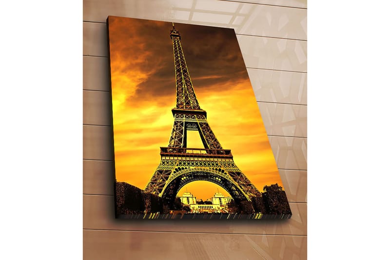 Canvastavla 70x100 cm - Eiffeltornet mot en dramatisk solnedgång - Guld / Orange / Svart - Inredning - Tavlor & konst - Canvastavlor