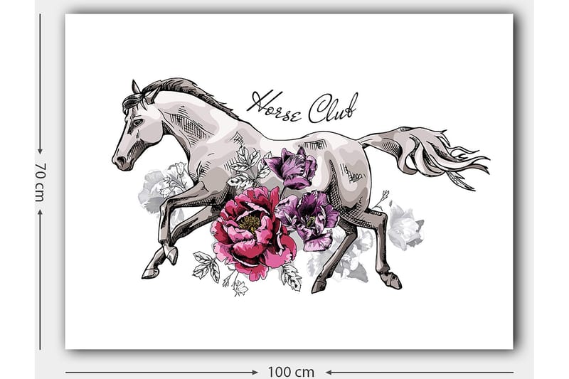 Canvastavla 70x100 cm - Elegant häst som springer fram omgiven av färgglada blommor - Grå / Rosa / Lila - Inredning - Tavlor & konst - Canvastavlor