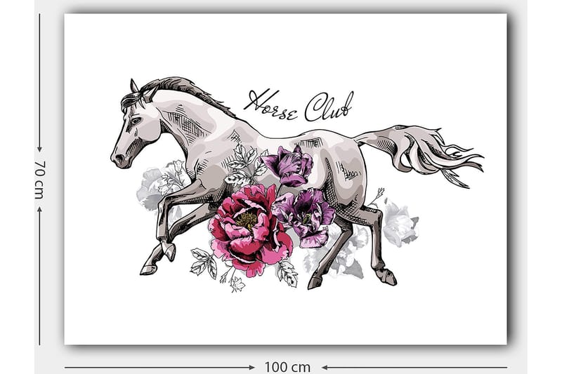 Canvastavla 70x100 cm - Elegant häst som springer fram omgiven av färgglada blommor - Grå / Rosa / Lila - Inredning - Tavlor & konst - Canvastavlor