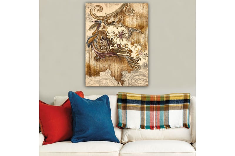 Canvastavla 70x100 cm - Elegant och detaljerad växtinspirerad dekoration med svängda former och blommönster - Guld / Brunt / Beige - Inredning - Tavlor & konst - Canvastavlor