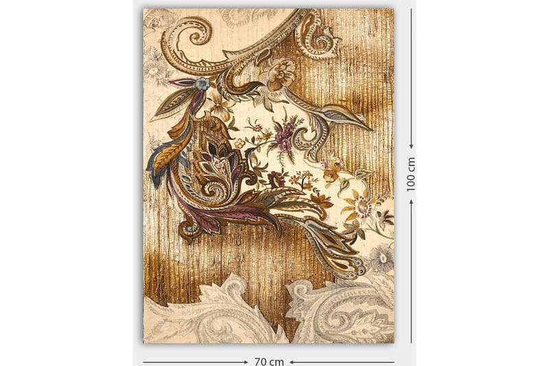 Canvastavla 70x100 cm - Elegant och detaljerad växtinspirerad dekoration med svängda former och blommönster - Guld / Brunt / Beige - Inredning - Tavlor & konst - Canvastavlor