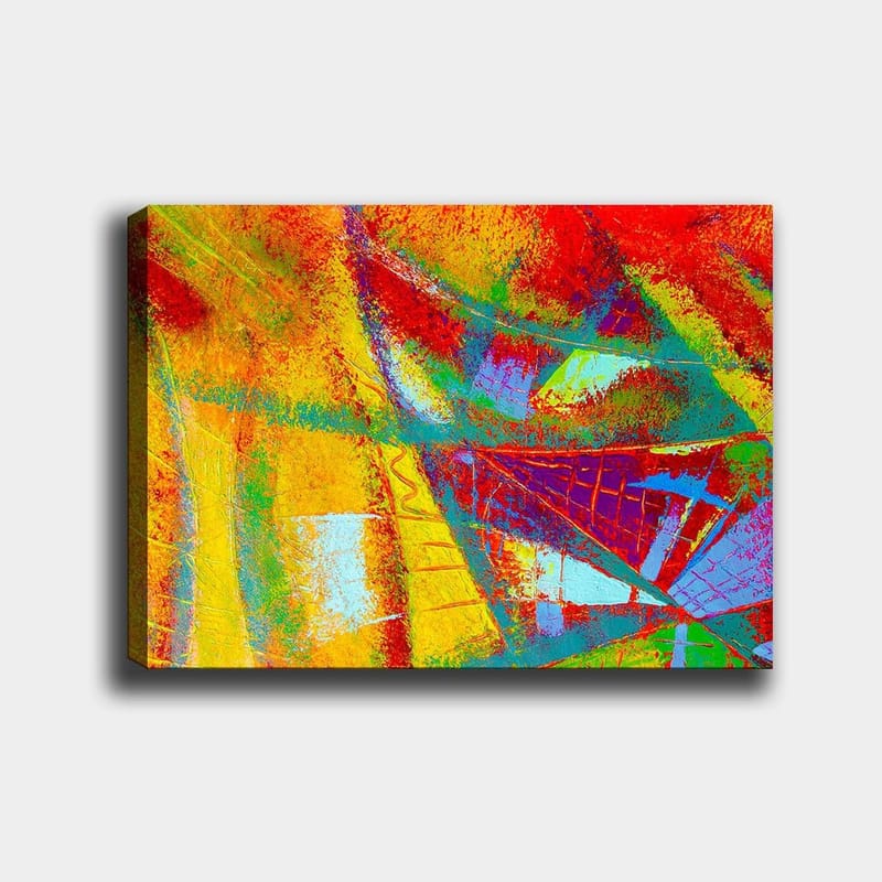 Canvastavla 70x100 cm - Ett abstrakt konstverk med livfulla färger och dynamiska former som skapar en känsla av rörelse, Röd / Gul / Blå