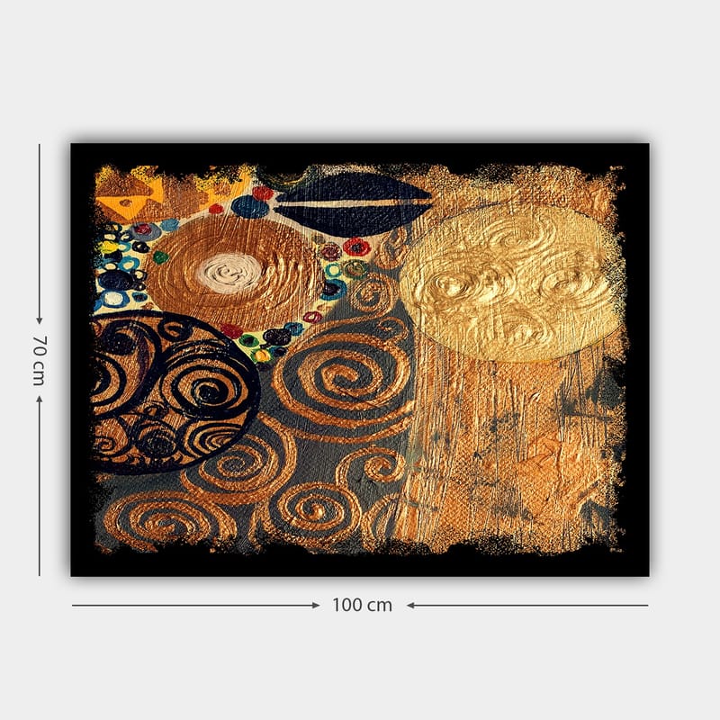 Canvastavla 70x100 cm - Ett abstrakt konstverk med spiraler och cirklar i guld och mörka nyanser - Guld / Svart / Brunt - Inredning - Tavlor & konst - Canvastavlor