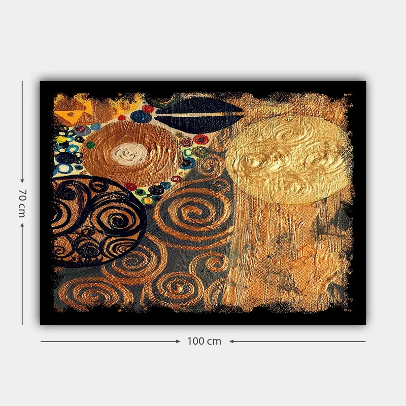 Canvastavla 70x100 cm - Ett abstrakt konstverk med spiraler och cirklar i guld och mörka nyanser - Guld / Svart / Brunt - Inredning - Tavlor & konst - Canvastavlor