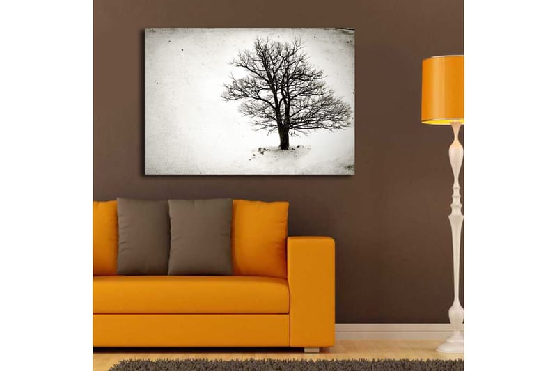 Canvastavla 70x100 cm - Ett ensamt, avlövade träd i en snöig landskapsscen - Svart / Vitt - Inredning - Tavlor & konst - Canvastavlor