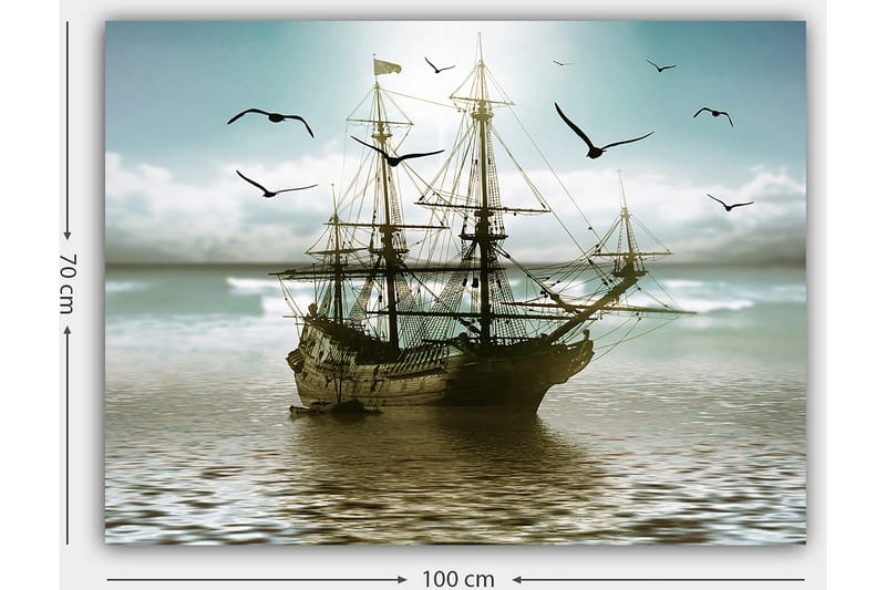 Canvastavla 70x100 cm - Ett gammalt segelfartyg som navigerar genom stilla vatten under en ljus himmel - Blå / Grå / Brun - Inredning - Tavlor & konst - Canvastavlor