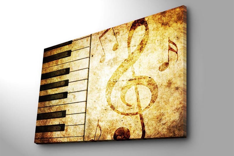 Canvastavla 70x100 cm - Ett stiliserat pianoklaviatur med musiknoter i en vintage-inspirerad design - Guld / Brunt / Svart - Inredning - Tavlor & konst - Canvastavlor