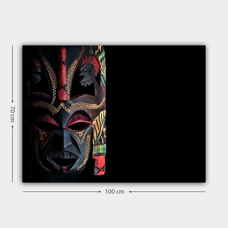 Canvastavla 70x100 cm - Färgglad afrikansk mask med detaljerade mönster och uttrycksfulla drag - Svart / Röd / Grön - Inredning - Tavlor & konst - Canvastavlor