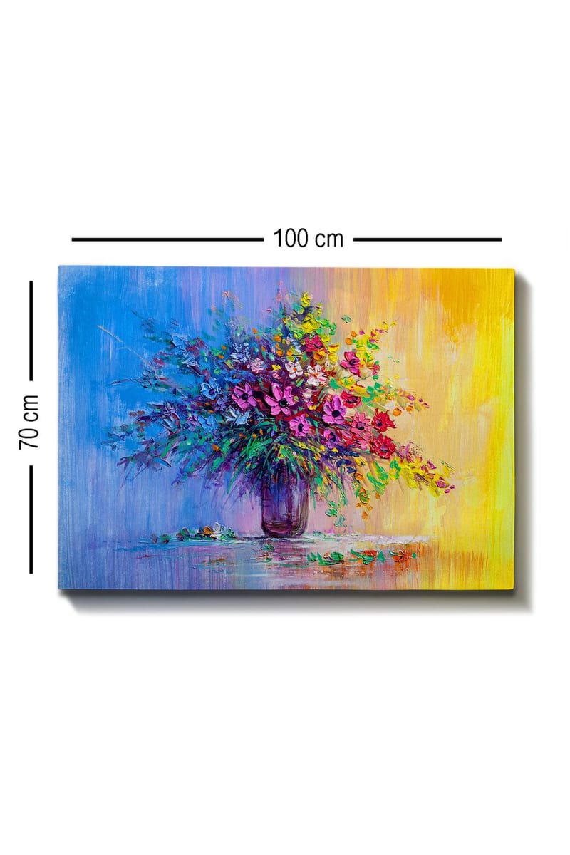 Canvastavla 70x100 cm - Färgglad bukett blommor i en vas - Lila / Grön / Gul - Inredning - Tavlor & konst - Canvastavlor