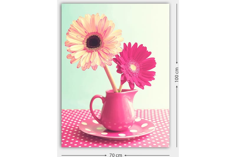 Canvastavla 70x100 cm - Färgglad bukett med blommor i en rosa kanna - Rosa / Gul / Grön - Inredning - Tavlor & konst - Canvastavlor