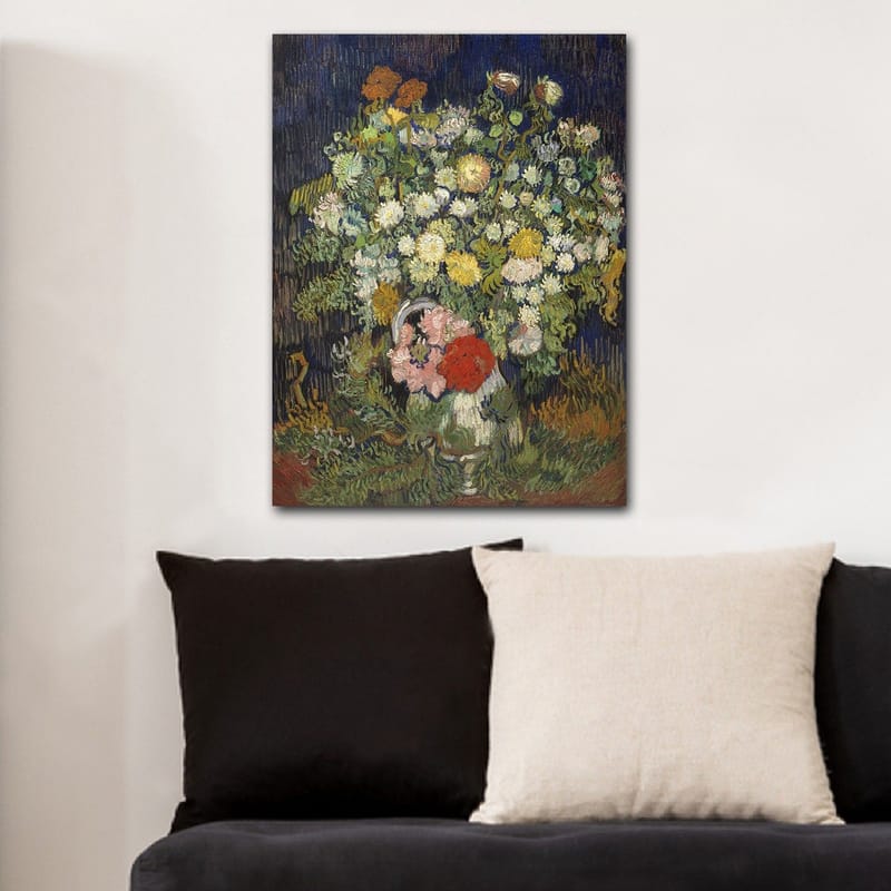 Canvastavla 70x100 cm - Färgglad bukett med blommor i en vas - Grön / Gul / Röd - Inredning - Tavlor & konst - Canvastavlor