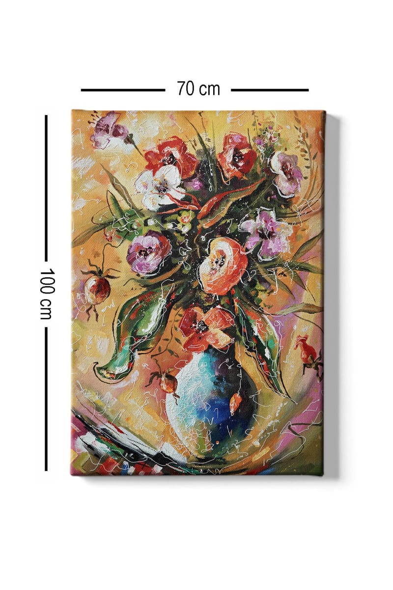 Canvastavla 70x100 cm - Färgglad bukett med blommor i en vas - Röd / Grön / Lila - Inredning - Tavlor & konst - Canvastavlor