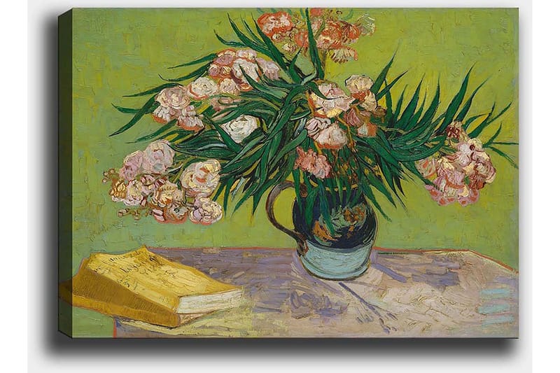 Canvastavla 70x100 cm - Färgglad bukett med blommor i en vas på ett bord - Grön / Rosa / Gul - Inredning - Tavlor & konst - Canvastavlor