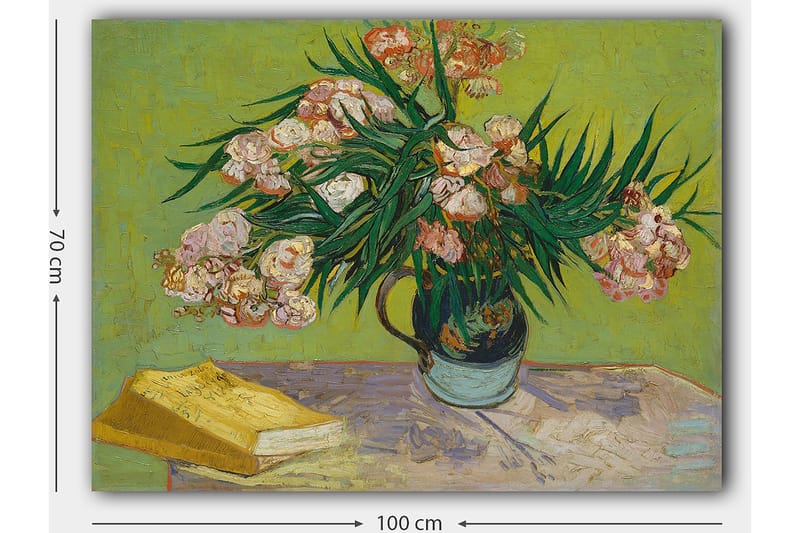 Canvastavla 70x100 cm - Färgglad bukett med blommor i en vas på ett bord - Grön / Rosa / Gul - Inredning - Tavlor & konst - Canvastavlor