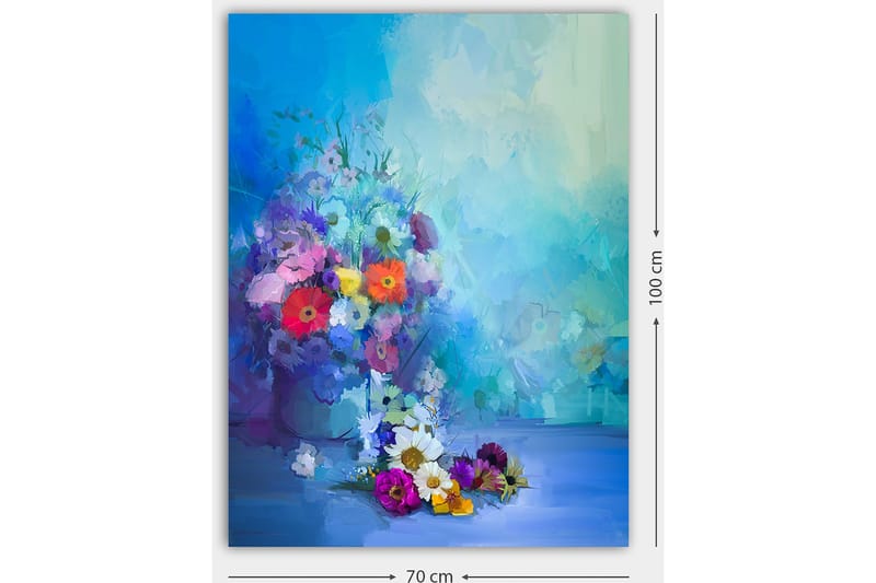 Canvastavla 70x100 cm - Färgglad bukett med blommor i olika nyanser - Blå / Lila / Röd - Inredning - Tavlor & konst - Canvastavlor