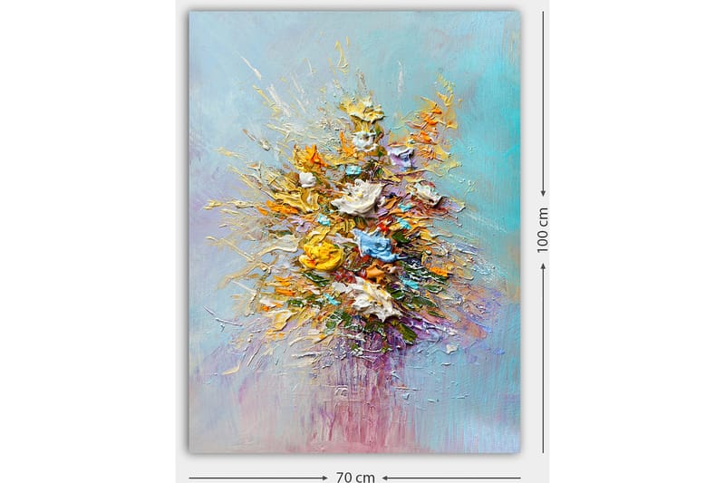 Canvastavla 70x100 cm - Färgglad bukett med blommor i olika nyanser - Gult / Orange / Blått - Inredning - Tavlor & konst - Canvastavlor