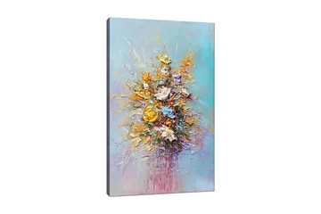 Canvastavla 70x100 cm - Färgglad bukett med blommor i olika nyanser - Gult / Orange / Blått - Inredning - Tavlor & konst - Canvastavlor