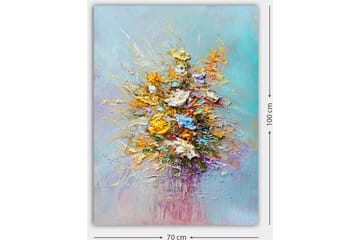 Canvastavla 70x100 cm - Färgglad bukett med blommor i olika nyanser - Gult / Orange / Blått - Inredning - Tavlor & konst - Canvastavlor