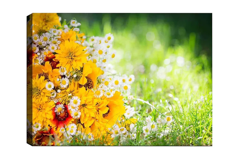 Canvastavla 70x100 cm - Färgglad bukett med gula blommor och vita prästkragar - Gult / Vitt / Orange - Inredning - Tavlor & konst - Canvastavlor