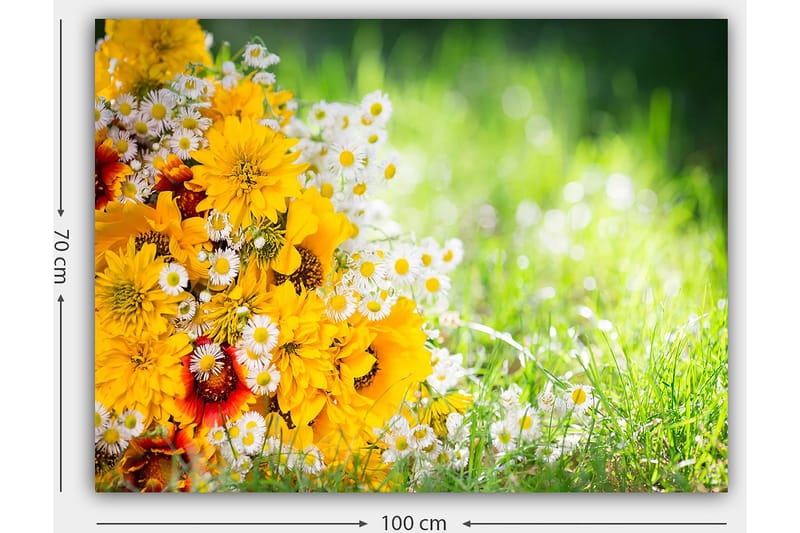 Canvastavla 70x100 cm - Färgglad bukett med gula blommor och vita prästkragar - Gult / Vitt / Orange - Inredning - Tavlor & konst - Canvastavlor