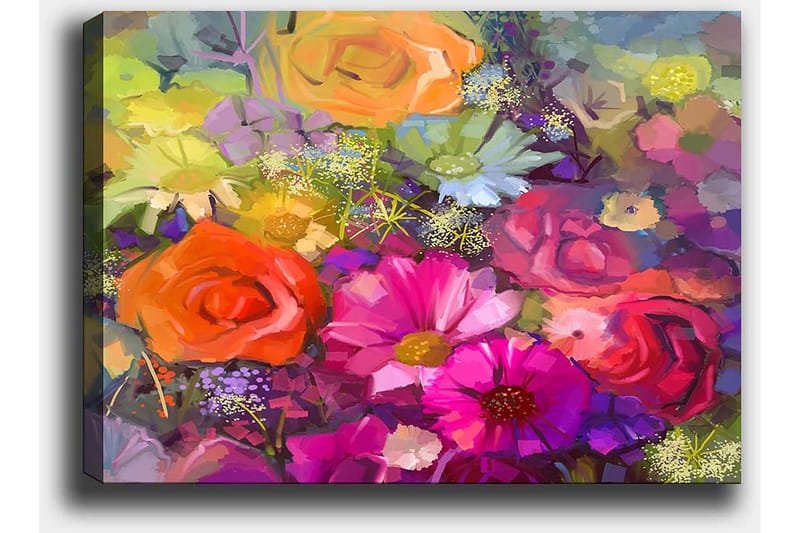 Canvastavla 70x100 cm - Färgglad bukett med rosor och andra blommor i olika nyanser - Rosa / Orange / Lila - Inredning - Tavlor & konst - Canvastavlor