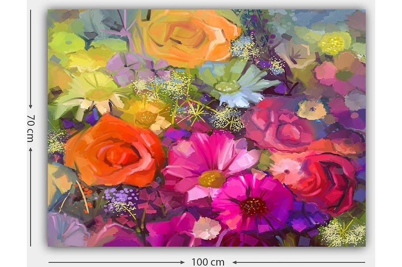 Canvastavla 70x100 cm - Färgglad bukett med rosor och andra blommor i olika nyanser - Rosa / Orange / Lila - Inredning - Tavlor & konst - Canvastavlor