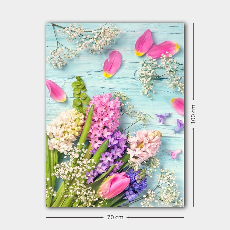 Canvastavla 70x100 cm - Färgglad bukett med tulpaner och hyacinter i olika nyanser - Rosa / Lila / Grön - Inredning - Tavlor & konst - Canvastavlor