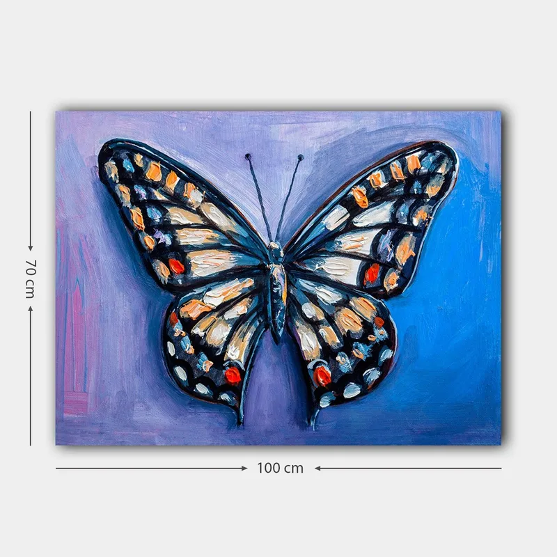 Canvastavla 70x100 cm - Färgglad fjäril med detaljerade mönster i vingar - Blå / Orange / Svart - Inredning - Tavlor & konst - Canvastavlor